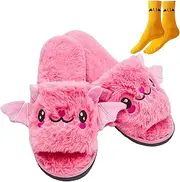 [Doblopup] Spooky Slides Halloween Slippers, Halloween Goth Slides Pumpkin, Bat Halloween Slippers for Women Men Kids,Fuzz Soft Open Toe Halloween Slides
