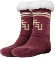 FOCO NCAA Licensed Florida State Seminoles Solid Stripe Logo Footy Slippers