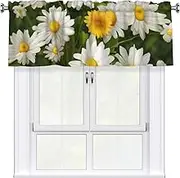 LHBWCVN Summer Floral Daisies Flower Valances for Windows, Rod Pocket Window Treatment Drapes Farmhouse Kitchen Curtains Short Blackout Window Curtains for Living Room Bedroom Decor 54x18 Inch