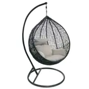 Hanging Large Nest Shape Egg Swing Chair Black Basket Grey Cushion Black Stand