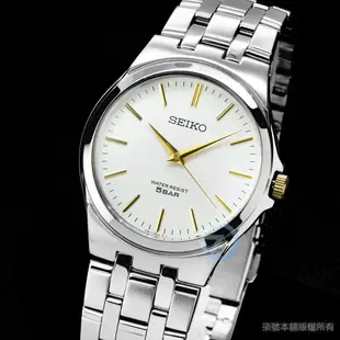 【柒號本舖】SEIKO 精工超薄石英鋼帶男錶-白面金刻度 / SCXP025