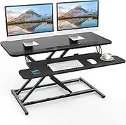 ERGOMAKER Standing Desk Converter, 36"/90cm Wide Height Adjustable Quick Sit Stand Computer Desk Riser for Home Office Workstation (Black Frame + Black Desktop)