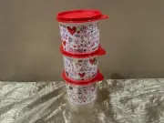 New Tupperware Set of 3 Mini Canisters 2.5 cups each Beautiful LOVE Theme