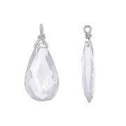 4 CZ In Sterling Silver Flat Briolette Dangle Charm Earring Beads Clear #98365