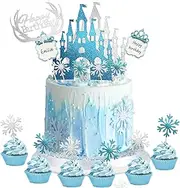 Frozen Cake Decoration With Castle Snowflakes - Birthday, Wedding, Christmas Cake Topper for Girls