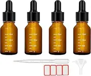 Frypay Glass Dropper Bottles Set, 15ml, Amber Glass, 4 Bottles with Pipette, Funnel and Labels, for Essential Oils, Tinctures, Perfume