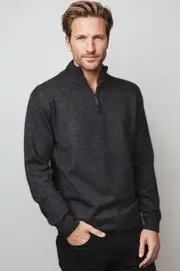 Ansett Charcoal Grey Half Zip Cashmere Merino Wool Jumper