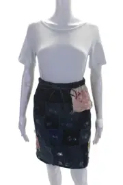 Talking Cloth Womens Elastic Waist Patchwork Jean Skirt Blue Size XS