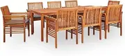 9 Piece Outdoor Dining Set with Cushions Solid Wood Acacia Patio Bar Sets