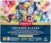 Derwent Inktense Blocks 24 Tin, Set of 24 Water-Colours, 8mm Block, Water-Soluble, Ideal for Drawing, Colouring, Crafts & Painting on Paper & Fabric, Professional Quality (2300443)