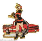 HOOTERS RESTAURANT FIRE FIGHTER GIRL WITH HOSE FIRE TRUCK LAPEL PIN