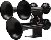 Air Train Horn kit for Car, Chrome Zinc Electric 12V 145dbc Loud Twin Tone Chrome Plated Zinc Dual Trumpet Kit with Compressor, Train Horns Kit for RV/Truck/SUV/Boat/Pick Up (Black)