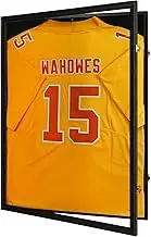Jersey Frame Display Case - Lockable Shadow Box with 2 Wall Hangers and 98% UV Resistant Acrylic - Black Wood