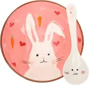 RORPOIR Rabbit Ceramic Bowl Set Dinnerware Kit Salad Plates Ceramic Spoons Kitchen Tableware
