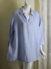 NWT Tahari Sz 2x Light Jean Blue Linen Chambray V-Neck Blouse Shirt Top
