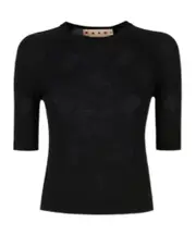 Marni Short-Sleeve Crewneck Textured Top IT40,IT42,IT38 black