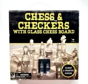 NIB Glass Chess & Checkers Clear and Frosted Pieces by Cardinal NEW! OPEN BOX