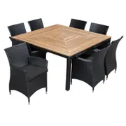 Sahara 8 Seater Square Teak Top Dining Table with Chairs 8 Seats Square - Charcoal - Denim Grey