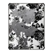 iPad Pro 12.9-inch (5th/6th gen) iPad Impact Case Black and White Roses Flowers Pattern in Crackling Paint on Transparent Background