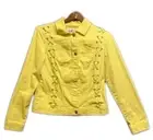 AMX Denim NWT Jacket Womens LARGE Yellow Button Front Long Sleeves Lacing Detail