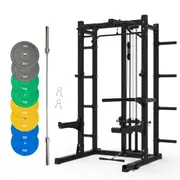 Pre Order Multifunctional Squat Rack Bundle - 100kg Colour Weight Plates & Barbell