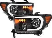 Headlights With White LED Light Bar Black Amber Compatible For Toyota Tundra 2008-2017