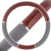 Car Steering Wheel Cover Wood Grain Leather Two Tone Universal 14.5-15.5" Gray (for: Honda Civic)