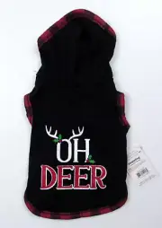 Oh Deer Holly Dog SimplyDog Black & Red Plaid Hoodie Size XS