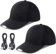 2 Pieces Hands-Free LED Baseball Cap 5 LED Battery Powered Headlamp Hat LED Flashlight Cap for Fishing Jogging Camping Hand Work