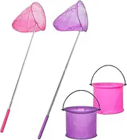 Nwvuop 4 Pack Butterfly Nets Telescopic Fishing Nets and Folding Bucket for Kids Insect Bugs Catching Kit Crabbing Kit Pond Dipping Kit
