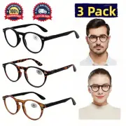 3 PACK Womens Mens Round Plastic Spring Hinges Reading Glasses Readers +1.0~+3.5