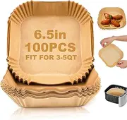 Air Fryer Paper Liner Disposable - 100PCS 6.3 Inch Square Liners for Air Fryer, Grease and Water Proof Non Stick Basket Parchment Paper