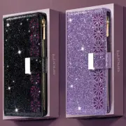 Glitter Leather Wallet Zipper Flip Case For iPhone 16 15 14 Pro Max 13 12 Cover