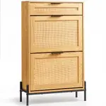 VEVOR Rattan Shoe Cabinet Shoe Organizer with 2 Flip Drawers & 1 Slide Drawer