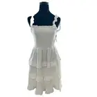 Love Tree White Linen Smocked Ruffle Sundress Tie Open Back Boho Beach Vibe NWT