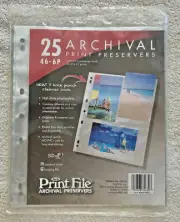 Print File 46-6P 4"x 6" Photo Archival Preservers 25 Pages 3/7 Ring Binders New