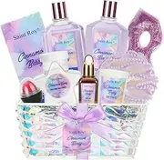 Mother day gift basket Cinnamon Berry Spa Gift Set for Women, 10Pcs Relaxing Bath and Body Gift Sets, Birthday Bath Set with Body Oil, Bubble Bath, Candle, Bath Soak Powder, Lip Stick, Gel Eyemask