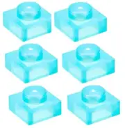 LEGO 6 New Satin Trans-Light Blue Plates 1 x 1 Stud Flat Part 3024 TR01