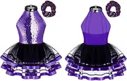 [Miutii] Kids Girls Sparkly Sequins Sleeveless Ballet Dance Dress Gymnastics Leotard Ballroom Jazz Dancewear