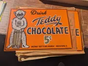 MAKE OFFER!! Vintage Teddy Chocolate Soda Drink Milk Sign NOS W/Wax Paper