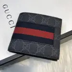 GUCCI 經典GG SUPREME系列GG印花藍紅藍織帶折疊短夾 ‎408827 KHN4N