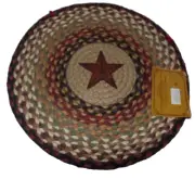 Capitol Earth Rugs Woven Jute 15.5" Chairpad Barn Star Rust Green Tan Reversible