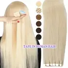 Thick BLONDE Hair Extensions Tape In Russian 100% Remy Human Full Head Skin Weft