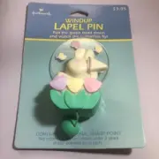 New Vintage Hallmark Lapel Pin Easter Pull Cord Bunny Catches Butterflies VIDEO