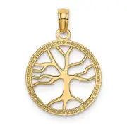 10k Yellow Gold Tree Of Life Symbol Inside Round Charm Pendant