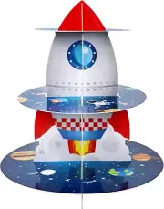 Space Cupcake Holder, Rocket Theme Birthday 3 Tier Cardboard Cupcake Stand, Gala