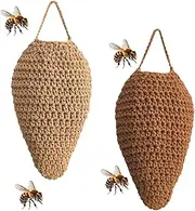 2 Pack Crochet Wasp Nest Decoy Wasp Repellent Fake Wasps Nest Hanging Waspinator Imitated Nests Hornets Repellents fillable Artificial Nest Decoys Hornet Nest for Wasps Eaves Garden Yard Decoration
