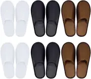 GONG GONG 6-8 Pairs Mash Cloth Disposable Slippers, Machine Washed & Reused, Closed Toe Crystal Velvet Slipper for Guest, Bathroom, House, Hotel, Party, SPA