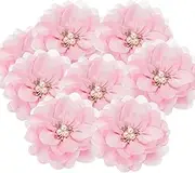 uxcell 3.15 Inch Chiffon Flowers, 10 Pcs Fabric Flowers Rhinestone Pearl Large Camellia Sewing Appliques for DIY Crafts Dresses Clothing Headbands Wedding Party Decoration, Pink