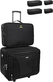 MONSTINA Rolling Makeup Train Case,Professional Cosmetics Beauty Hairdresser Bag with Shoulder Strap, Black z, rolling makeup train case+makeup train case, Trolley Oversized Cosmetic Case
